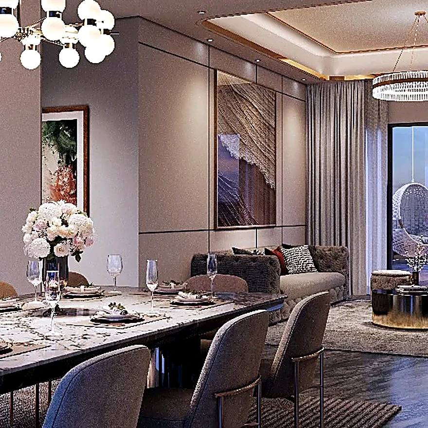 Living and dining area at Godrej Astra